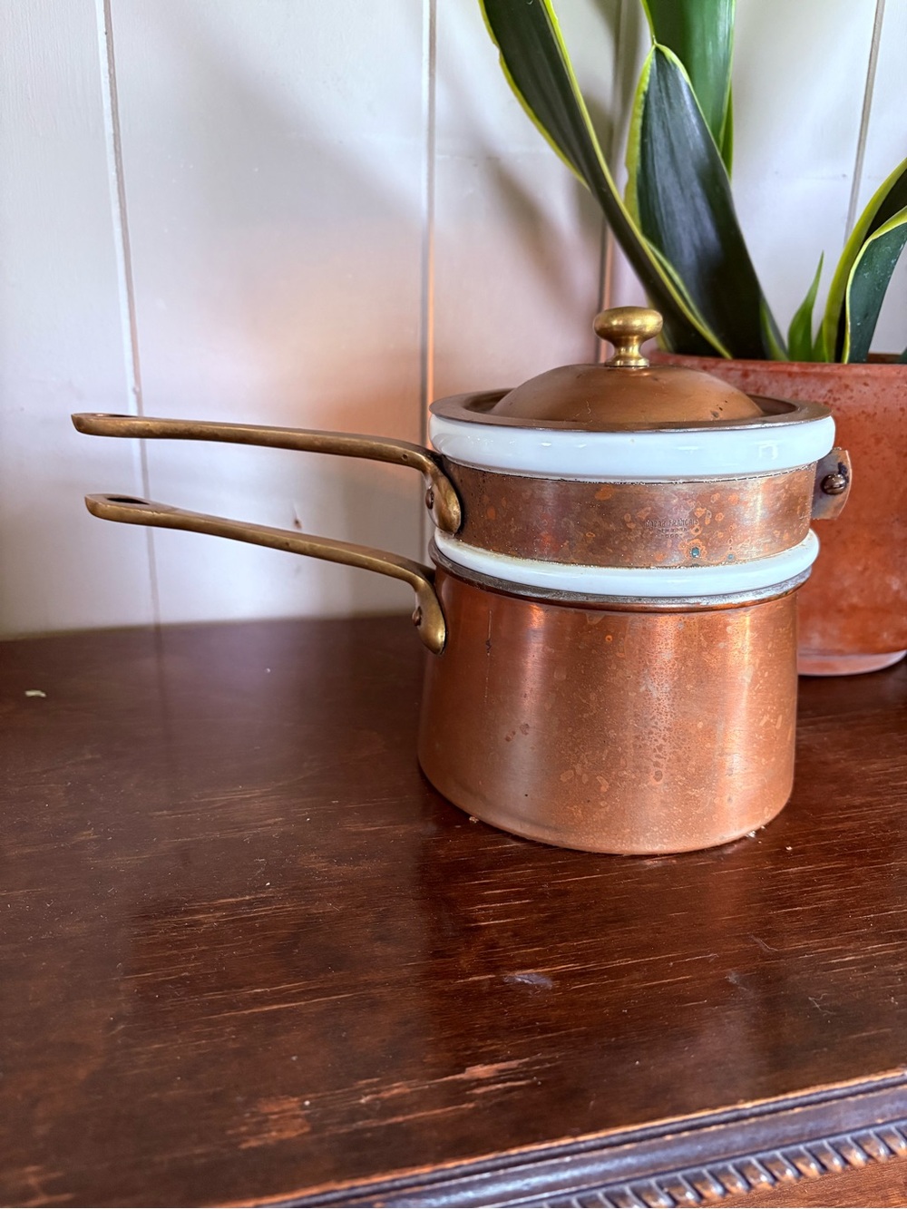Vintage Hall 1084 Ceramic and Copper Double Boiler
